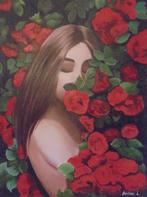 peinture à l'huile Flower Girl (60x80cm), Enlèvement ou Envoi