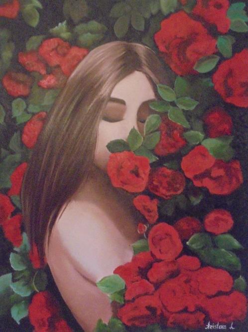 peinture à l'huile Flower Girl (60x80cm), Antiquités & Art, Art | Peinture | Classique, Enlèvement ou Envoi