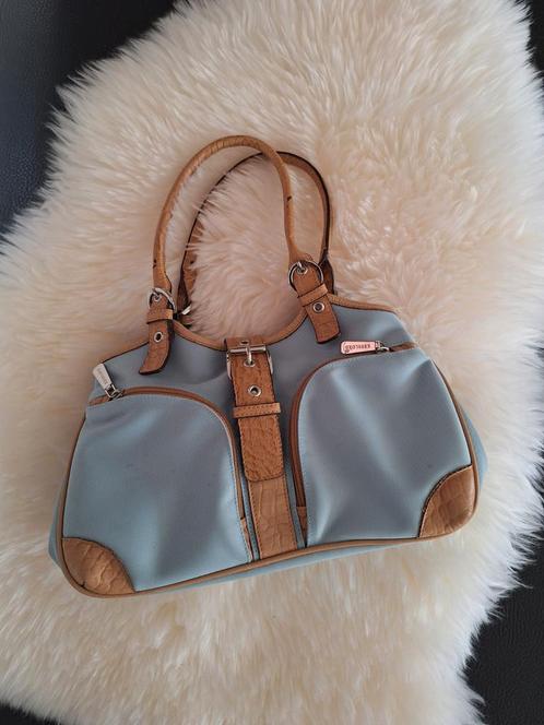 Kleine handtas lichtblauw en bruin, Handtassen en Accessoires, Tassen | Damestassen, Zo goed als nieuw, Handtas, Blauw, Ophalen of Verzenden