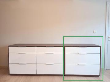 Commode IKEA NYVOLL 3 tiroirs brun et blanc., 3 ou 4 tiroirs, 25 à 50 cm, Moins de 100 cm, Comme neuf