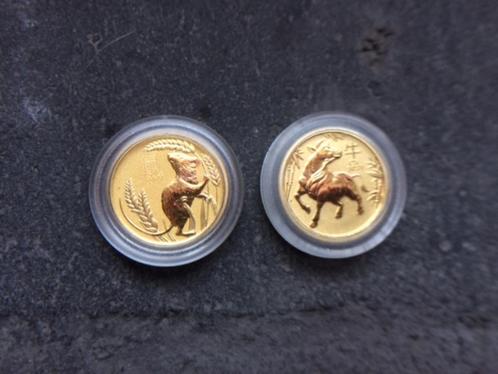 2020 + 2021 Lunar III - Mouse + Ox - 2 x 1/20 oz gold goud, Postzegels en Munten, Edelmetalen en Baren, Goud, Ophalen of Verzenden