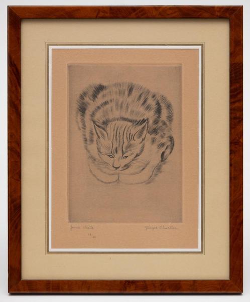 Georges Charlier (º1919) - Jeune Chatte, gravure, Antiquités & Art, Art | Eaux-fortes & Gravures, Enlèvement ou Envoi