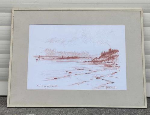 dessin sanguine pointe de kerpennir signe, Antiek en Kunst, Kunst | Tekeningen en Fotografie, Ophalen of Verzenden