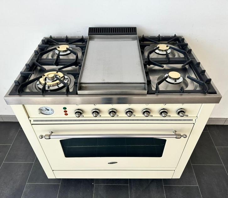 ❗Luxe Fornuis Boretti 90 cm crème + rvs 1 oven frytop, Elektronische apparatuur, Fornuizen, Zo goed als nieuw, Vrijstaand, Gas