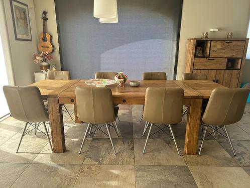 Verlengbare houten tafel met 8 gratis stoelen, Huis en Inrichting, Tafels | Eettafels, Gebruikt, 50 tot 100 cm, 200 cm of meer