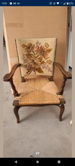 Antieke vintage armstoel stoel in hout en riet fauteuil, Antiek en Kunst, Ophalen of Verzenden