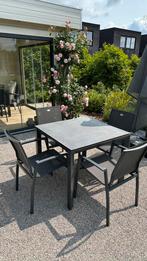 Tuintafel + 4 stoelen, Tuin en Terras, Ophalen, Zo goed als nieuw, Aluminium