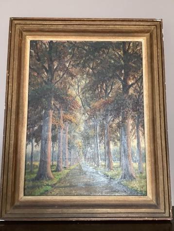 Olieverfschilderij “Bomenlaan” – gesigneerd J. Van Steen beschikbaar voor biedingen