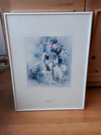 Décoration murale Peinture de chat / chien avec cadre blanc, Maison & Meubles, Comme neuf, Synthétique, Enlèvement, Moins de 50 cm