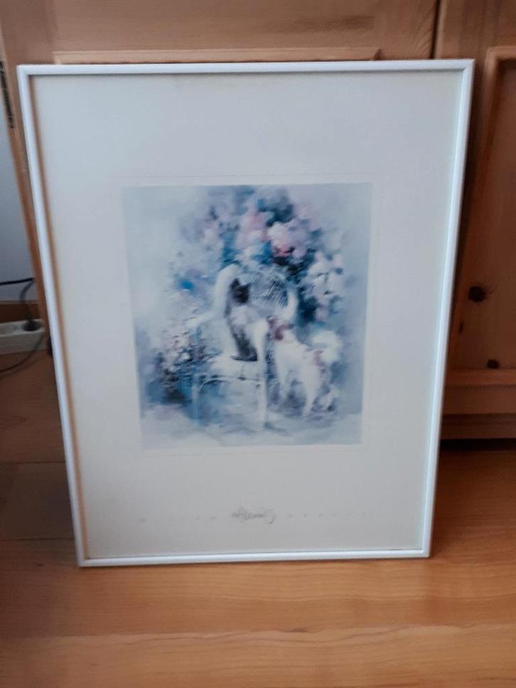 Décoration murale Peinture de chat / chien avec cadre blanc, Maison & Meubles, Accessoires pour la Maison | Cadres, Comme neuf