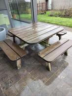 PICNICTAFEL MET ZITTING, Jardin & Terrasse, Tables de pique-nique, Enlèvement, Comme neuf, Carré, Bois