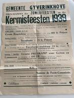 OUDE AFFICHE KERMISFEESTEN 1939 GYVERINCKHOVE/ALVERINGEM, Verzamelen, Ophalen of Verzenden, A1 t/m A3, Reclame, Rechthoekig Staand