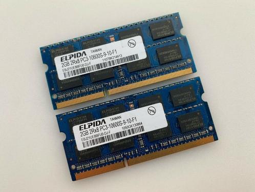 Mémoire RAM 2x2Go SODIMM DDR3 pour portable, Informatique & Logiciels, Mémoire RAM, Utilisé, Laptop, 4 GB, DDR3, Enlèvement ou Envoi
