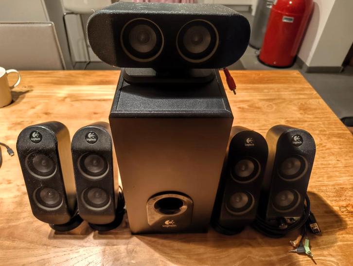 Logitech X-530 5.1 surround speakerset, Computers en Software, Pc speakers, Gebruikt, Audiokanaal 5.1, Ophalen of Verzenden