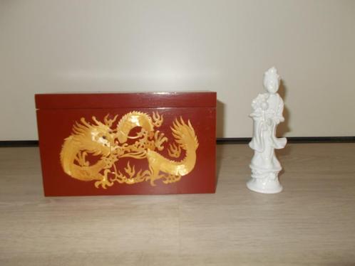 Chinese houten theedoos + blanc de Chine 1960 = 5 euro, Antiek en Kunst, Curiosa en Brocante, Ophalen of Verzenden