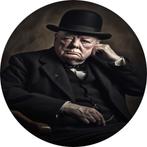 Portrait de Winston Churchill Cercle mural 60x60 Forex + Sys, Maison & Meubles, 75 à 100 cm, Envoi, Création originale, 50 à 75 cm