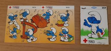 smurf stickers Sabena 1983 + Rode Kruis 1996 beschikbaar voor biedingen