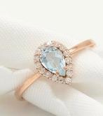 Nieuwe!! Gouden Ring 14k Rosé - Aquamarijn 1ct & Diamant, Ophalen, Zo goed als nieuw