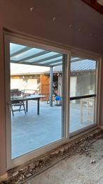 Schuifraam met vliegenraam in kwartsgrijs met nerf, Doe-het-zelf en Bouw, Ophalen, Gebruikt, Kunststof