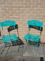 4 klapstoelen voor terras in groen/blauw, Ophalen, Gebruikt, Metaal, Inklapbaar