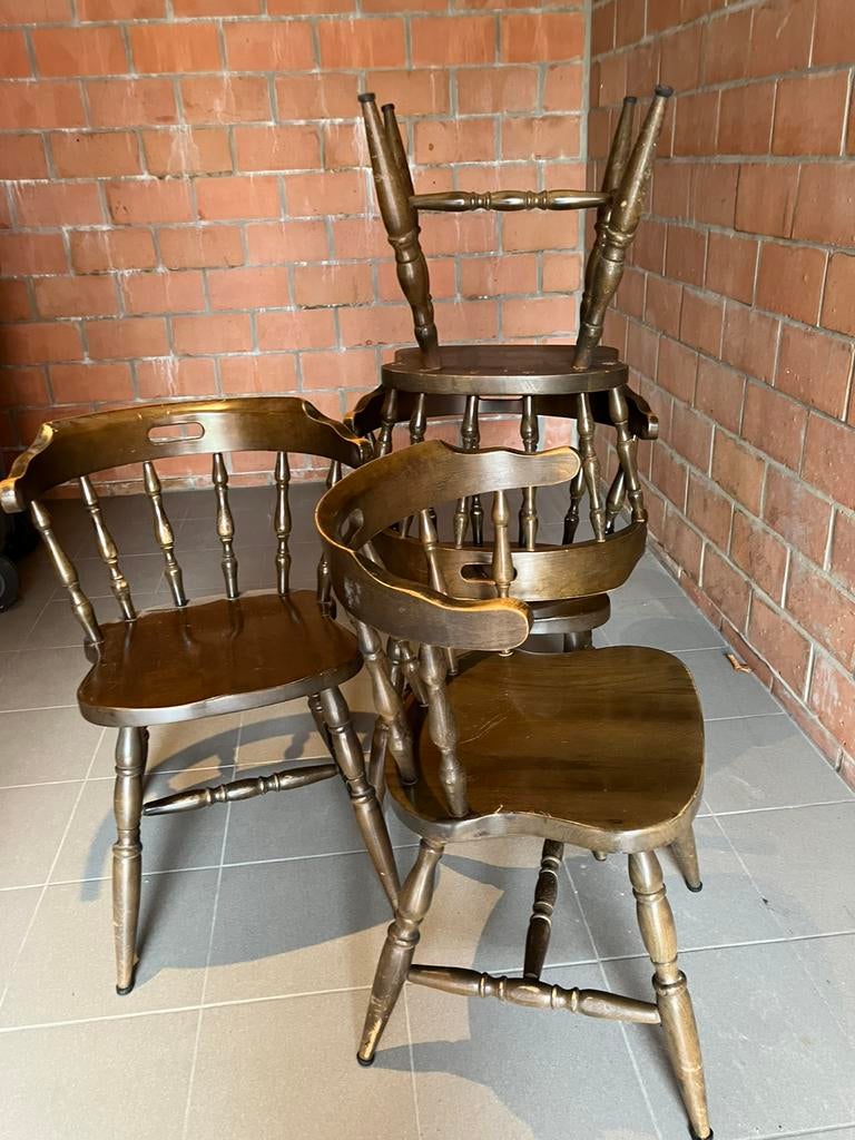 4 volhouten stoelen, Huis en Inrichting, Stoelen, Ophalen, Gebruikt