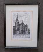 Tekening Lebbeke kerk door Vincent Verschelden, Antiek en Kunst, Ophalen of Verzenden