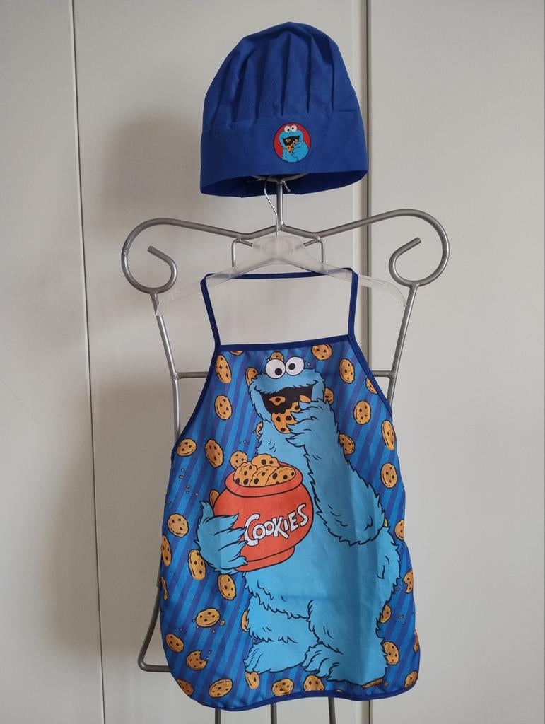 Kinderkookschort en -koksmuts Cookiemonster Sesamstraat, Ophalen of Verzenden, Zo goed als nieuw, Jongen of Meisje