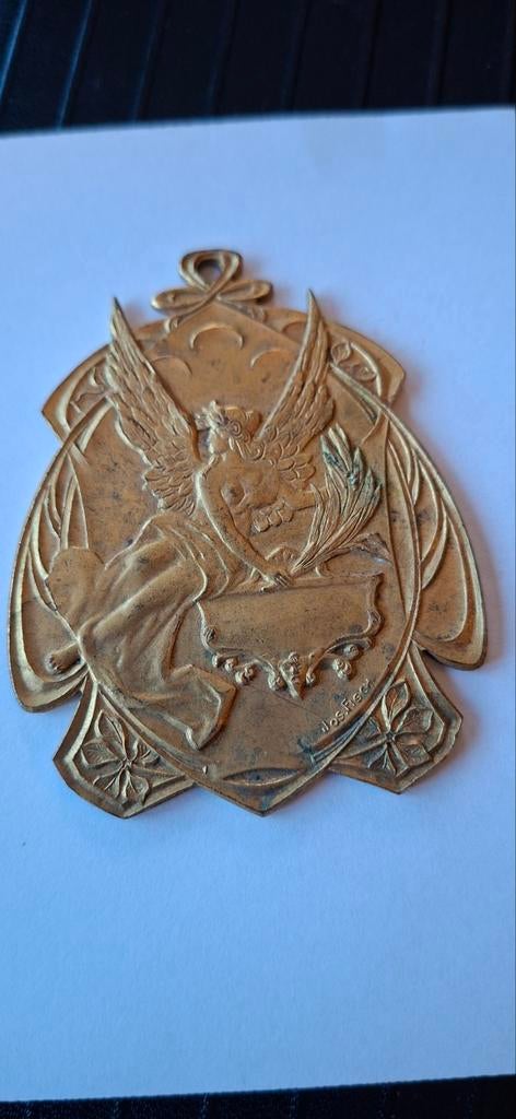 Bronzen medaille/plaquette Art-Nouveau stijl, Ophalen of Verzenden