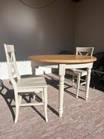 Eettafel grenen + 2 stoelen ‘cottage’, Maison & Meubles, Quatre personnes, Rond, Comme neuf, Enlèvement