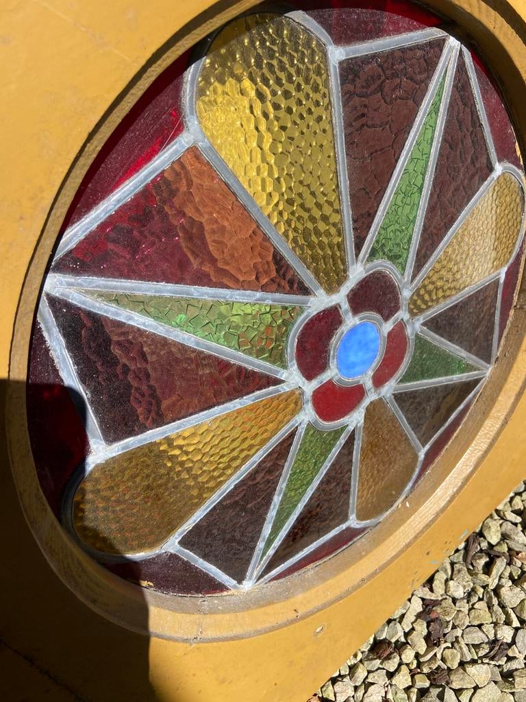 Vintage glas-in-lood ,bol glas (jaren ’40), Ophalen of Verzenden, Gebruikt