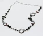 Negen! Mooie lange ketting in zwart en zilver, Ophalen of Verzenden, Nieuw, Zilver, Overige materialen