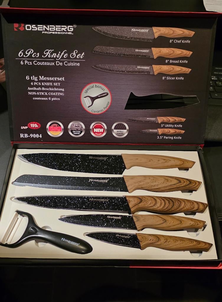 Set de couteaux 6 pièces Rosenberg RB-9003, Neuf, Résiste au lave-vaisselle, Ensemble de couverts, Synthétique