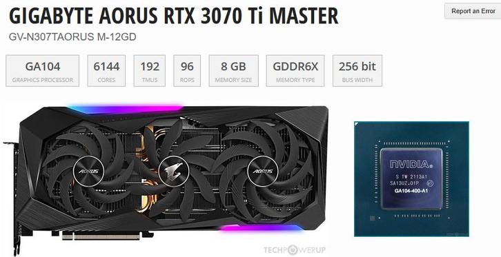 NVIDIA AEORUS RTX 3070 TI, Computers en Software, Videokaarten, Gebruikt, Nvidia, PCI-Express 4.0, GDDR6, HDMI, DisplayPort, Ophalen of Verzenden