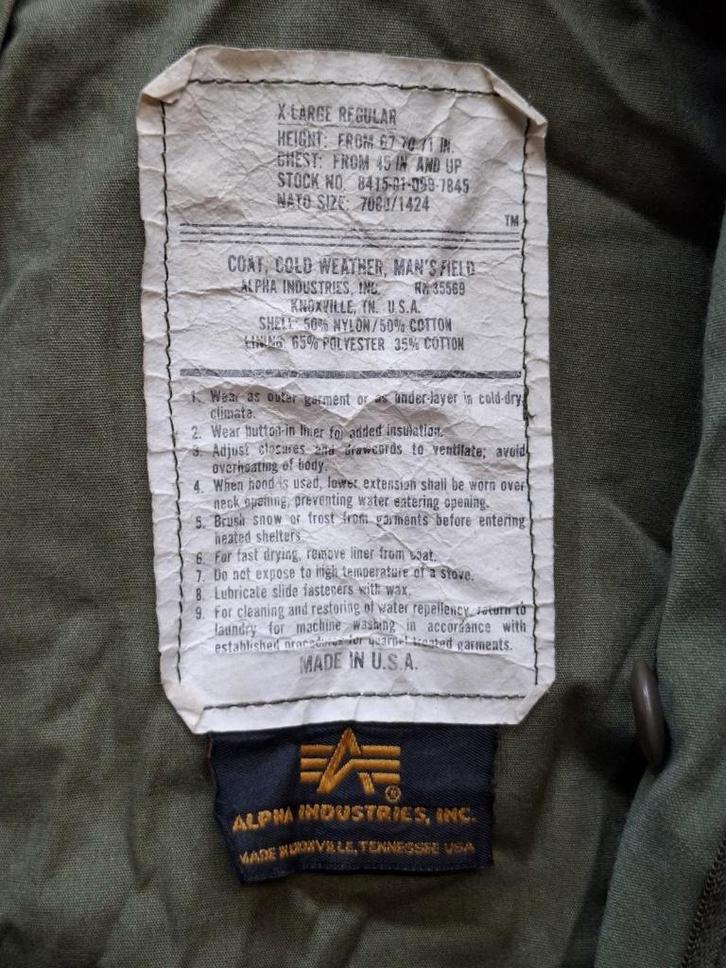 Alpha M65 jacket / jacke orginal, Kleding | Heren, Jassen | Winter, Zo goed als nieuw, Maat 56/58 (XL), Groen, Ophalen of Verzenden