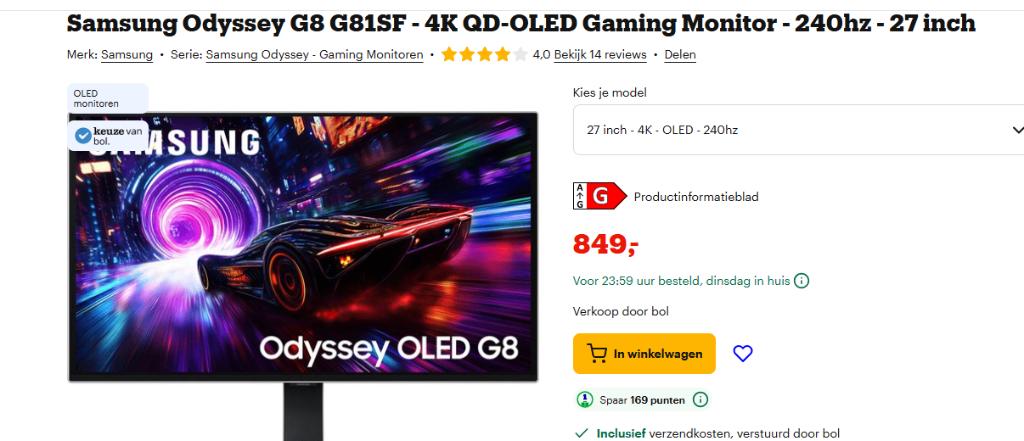 Gaming monitor QD-OLED in 4K Samsung Odyssey  LS27FG812SUXEN, Autres types, Enlèvement ou Envoi, Réglable en hauteur, Moins de 1 ms