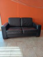 Zwart ledere salon, Huis en Inrichting, Ophalen, Gebruikt, Rechte bank, Leer