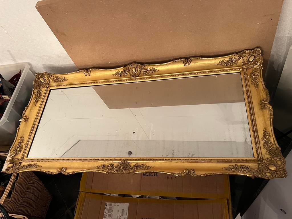 Grand miroir doré style Louis XV / rocaille, Antiquités & Art, Enlèvement, Rectangulaire, 150 à 200 cm, 100 à 150 cm