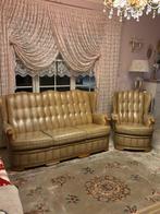 Heel mooi zetels klasiek chesterfield stijl leder 3-+1-+poef, Huis en Inrichting, Ophalen, Zo goed als nieuw, Leer, Klasieik