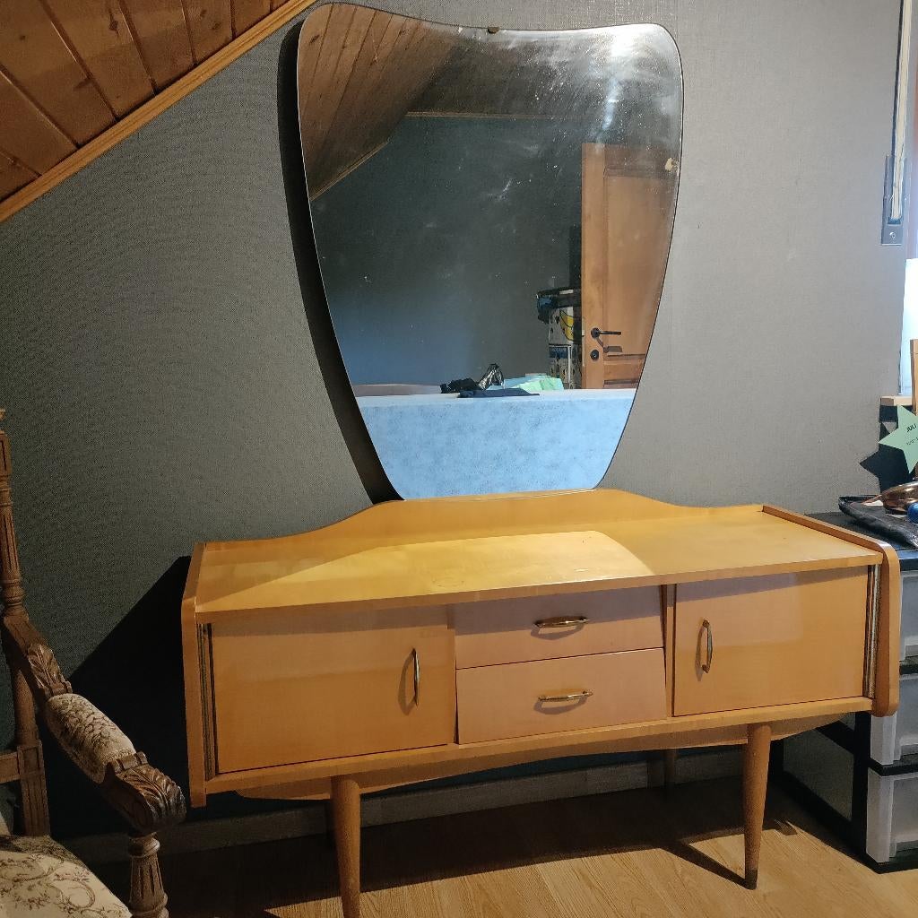 Vintage dressoir met spiegel, Huis en Inrichting, Kasten | Dressoirs, Ophalen, Gebruikt, Vintage, Met deur(en)