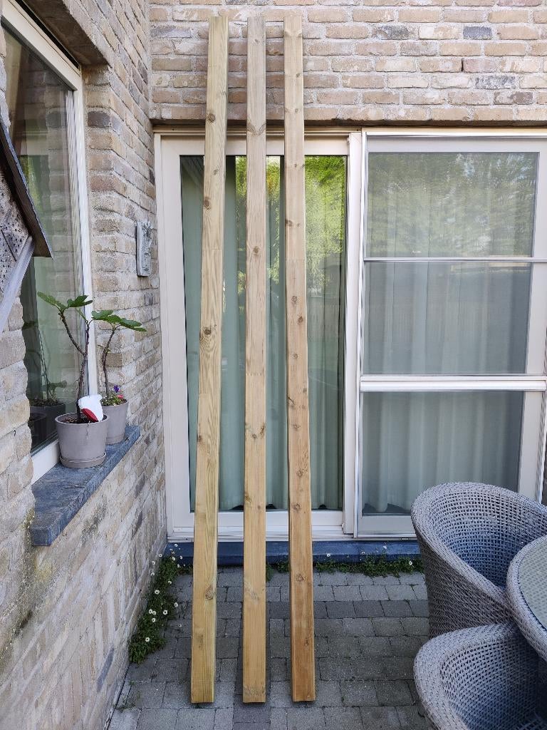 3 geïmpregneerde houten vierkant palen 9 x 9 x 300 cm, Enlèvement, Neuf, 250 cm ou plus, Poteaux