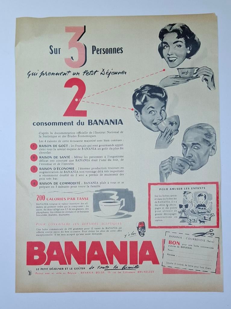 Publicité de Banania tirée du magazine de 1956, Collections, Enlèvement ou Envoi