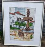 Technique mixte fontaine signe Bernard dufour, Antiquités & Art, Art | Peinture | Classique, Enlèvement ou Envoi