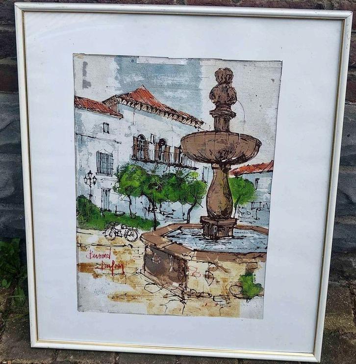 Technique mixte fontaine signe Bernard dufour, Antiquités & Art, Art | Peinture | Classique, Enlèvement ou Envoi