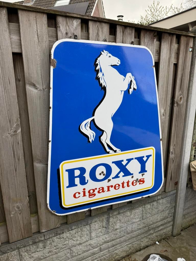 ROXY sigaretten emaille reclamebord XL, Ophalen, Gebruikt, Reclamebord