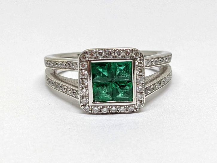 Diamant Smaragd Ring 1.62ct., Bijoux, Sacs & Beauté, Bagues, Neuf, Femme, 17 à 18, Or, Or, Avec pierre précieuse, Enlèvement ou Envoi