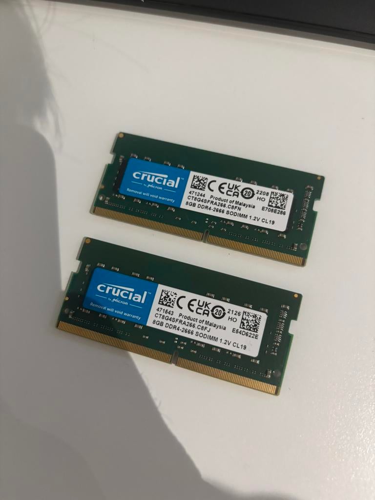 2 x Crucial RAM DDR4 8gb, Computers en Software, RAM geheugen, Ophalen of Verzenden, Zo goed als nieuw, DDR4