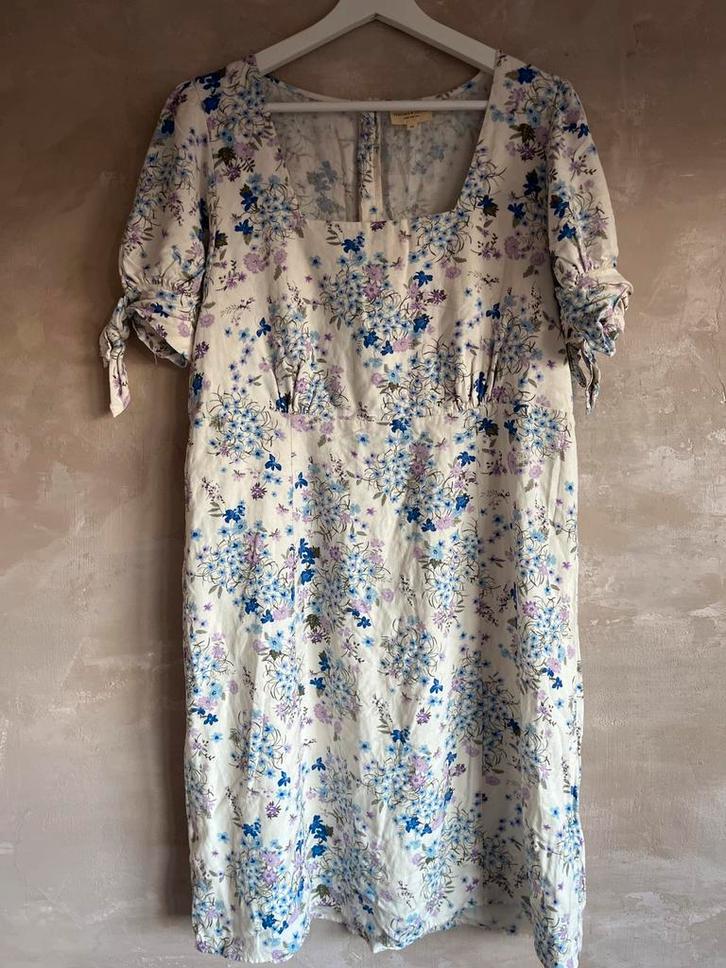 Thelma & Louise linnenmix floral jurk – maat 46, Kleding | Dames, Jurken, Zo goed als nieuw, Maat 46/48 (XL) of groter, Blauw