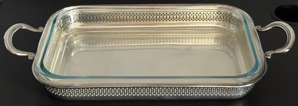 Zilveren schaal verguld met PYREX, Ophalen of Verzenden, Zilver