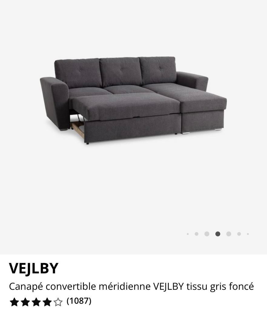 VEJLBY Canapé convertible méridienne VEJLBY tissu gris foncé, Enlèvement, Comme neuf, Gris