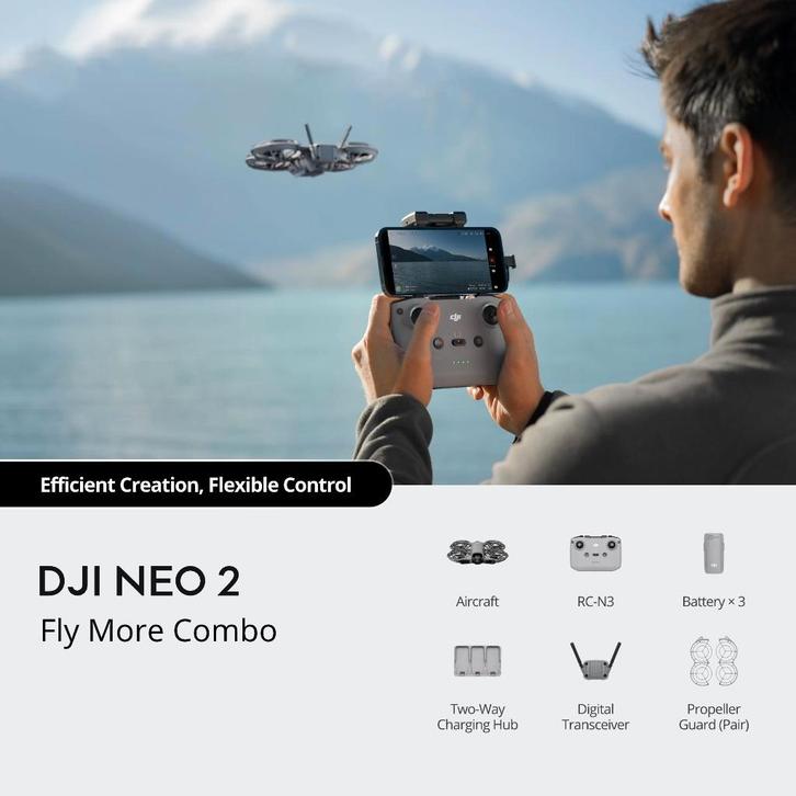 DJI NEO 2 FLY MORE COMBO, Audio, Tv en Foto, Drones, Nieuw, Cameradrone, Standaardkwaliteit, DJI, Minder dan 250 gram, 15 tot 30 minuten